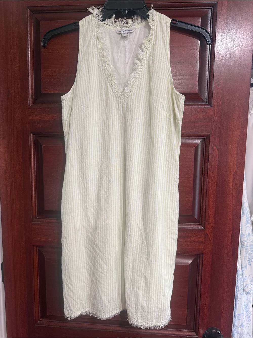 Tommy Bahama Green/White Striped Linen Sleeveless Midi Dress